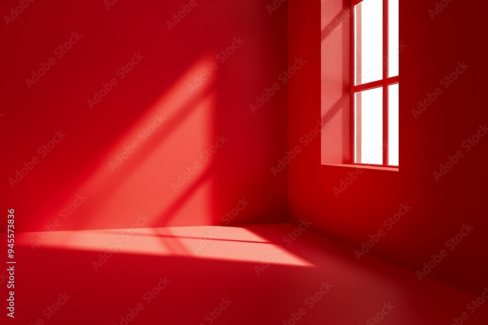 Poster red room with window and light from the window.