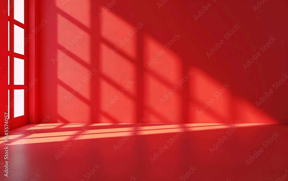 Poster red room with window and light from the window.