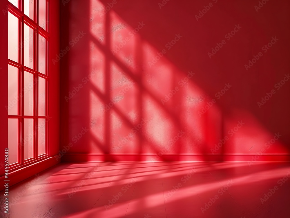 Poster red room with window and light from the window.