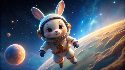 A cute astronaut bunny floating in space, astronaut, bunny, space, stars, galaxy, helmet, adventure, exploration
