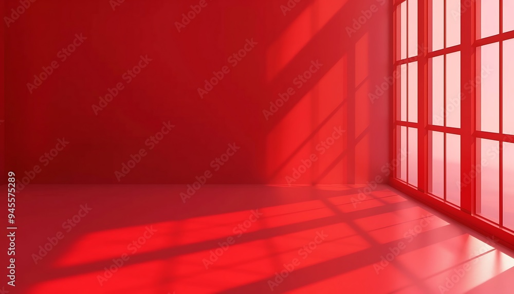 Poster red room with window and light from the window.