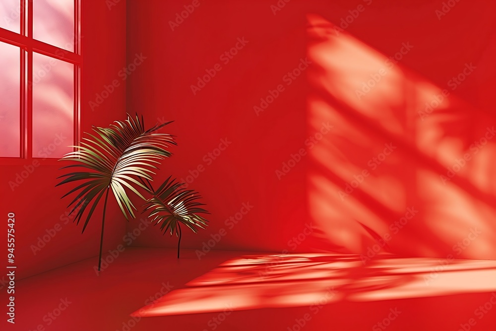 Poster red room with window and light from the window.