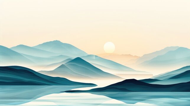 Mountain landscape with a calm lake in the foreground, ideal for travel or outdoor adventure images