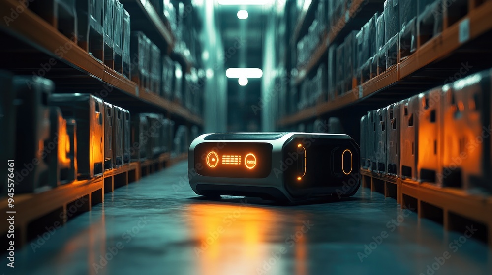 Aufkleber autonomous robot navigating through a warehouse, performing inventory tasks