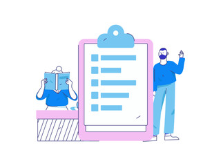 Invite friends to conduct questionnaire flat vector concept operation hand drawn illustration
