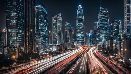 Obraz premium A Vibrant Metropolis Comes Alive Under the Glittering Veil of the Night