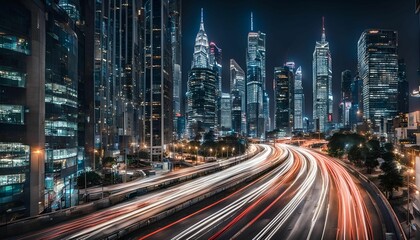 Naklejka premium A Vibrant Metropolis Comes Alive Under the Glittering Veil of the Night