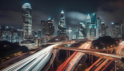 Fototapeta premium A Vibrant Metropolis Comes Alive Under the Glittering Veil of the Night