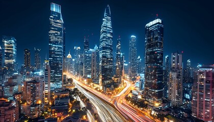 Obraz premium The City Where Lights Dance Across the Skyline, Illuminating the Night