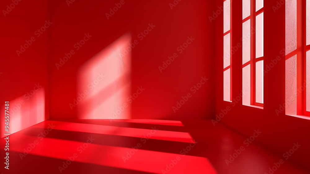 Poster red room with window and light from the window.