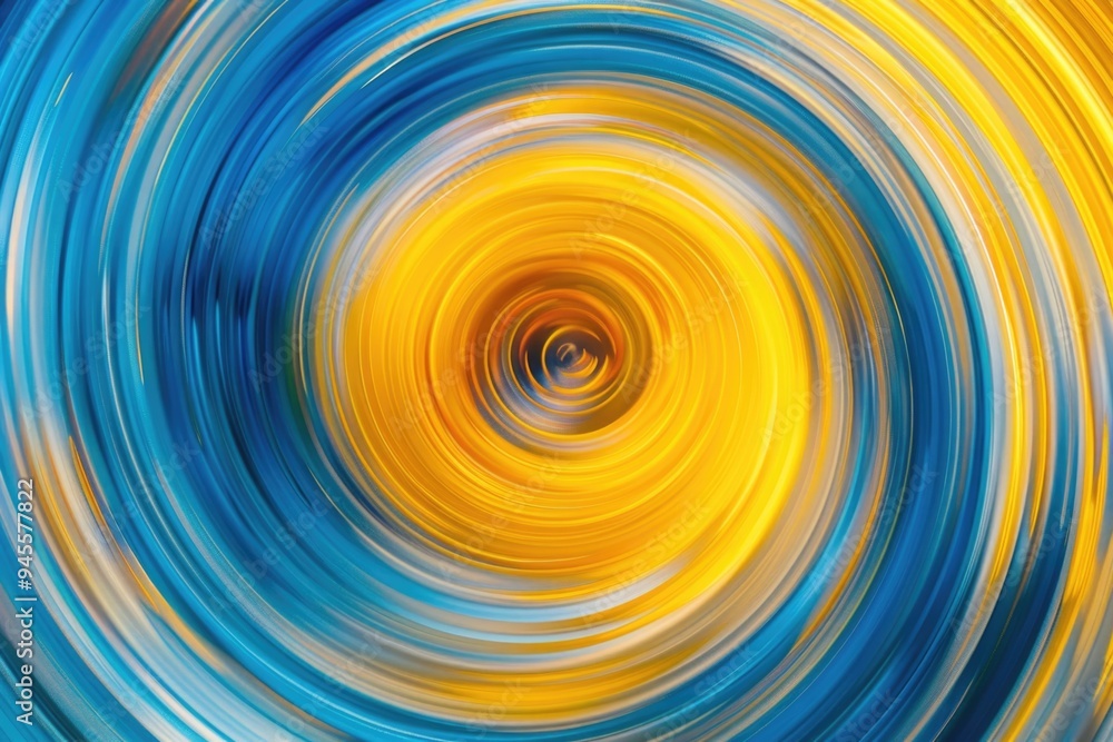 Poster an abstract image of a spiral pattern in shades of blue and yellow