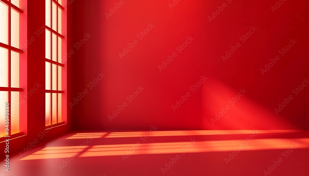 Poster red room with window and light from the window.