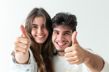 A happy couple giving a thumbs up in a joyful moment, great for use in social media, advertising, or personal projects