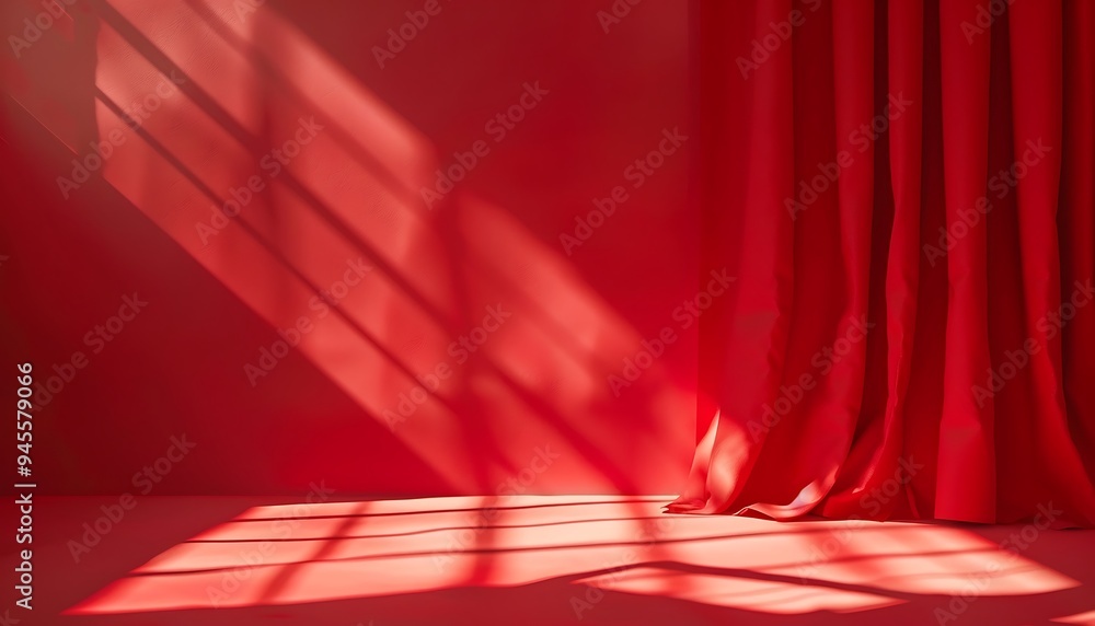 Poster red room with window and light from the window.