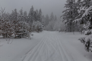 Cross country ski trail at Bukova hora mountain, Czech Republic