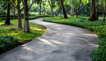 Obraz premium Concrete footpath or walkway at outside of park