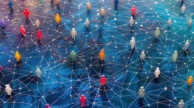 A blue background with a bunch of people in different colors