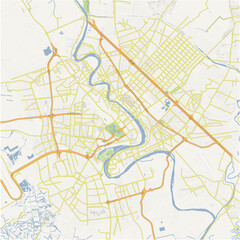 Road map of Baghdad in Iraq. Contains layered vector with roads water, parks, etc.