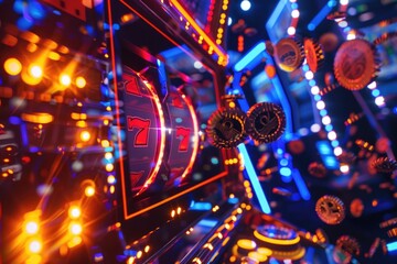 A close-up shot of a casino machine filled with colorful chips, ideal for use in financial or gaming-related contexts