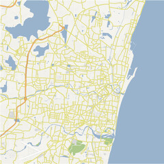Road map of Chennai in India. Contains layered vector with roads water, parks, etc.