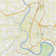 Road map of Bangkok in Thailand. Contains layered vector with roads water, parks, etc.