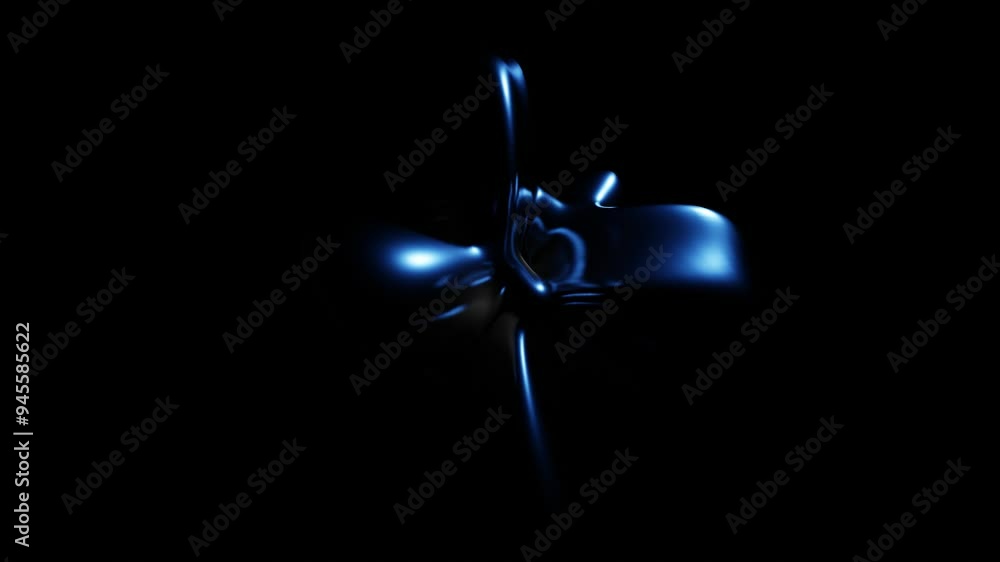 Poster abstract figure with waves deforms on black background. 3d render looped animation