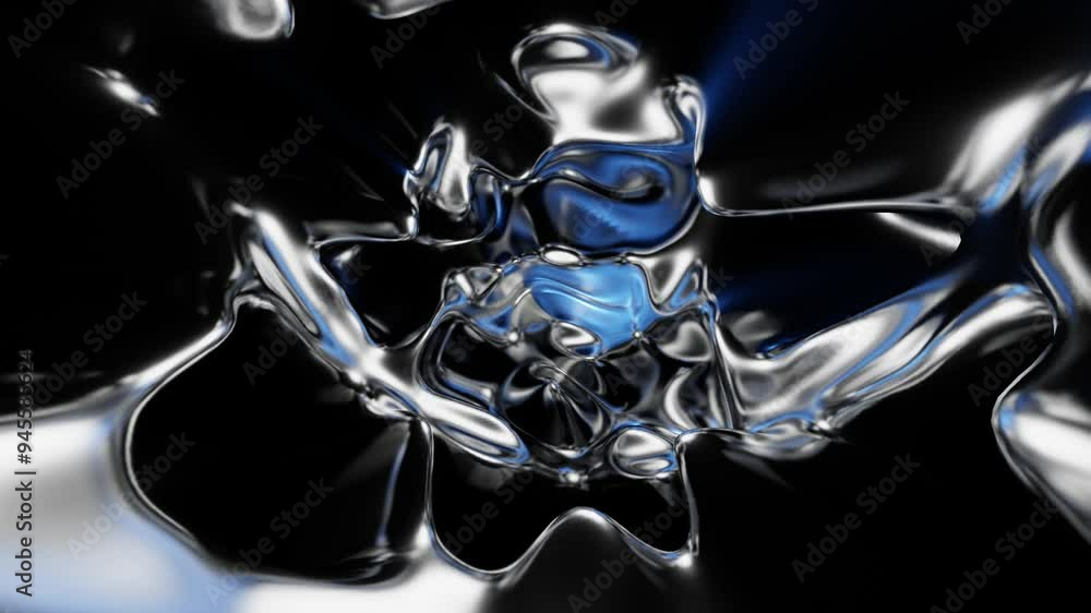Poster abstract figure with waves deforms on black background. 3d render looped animation