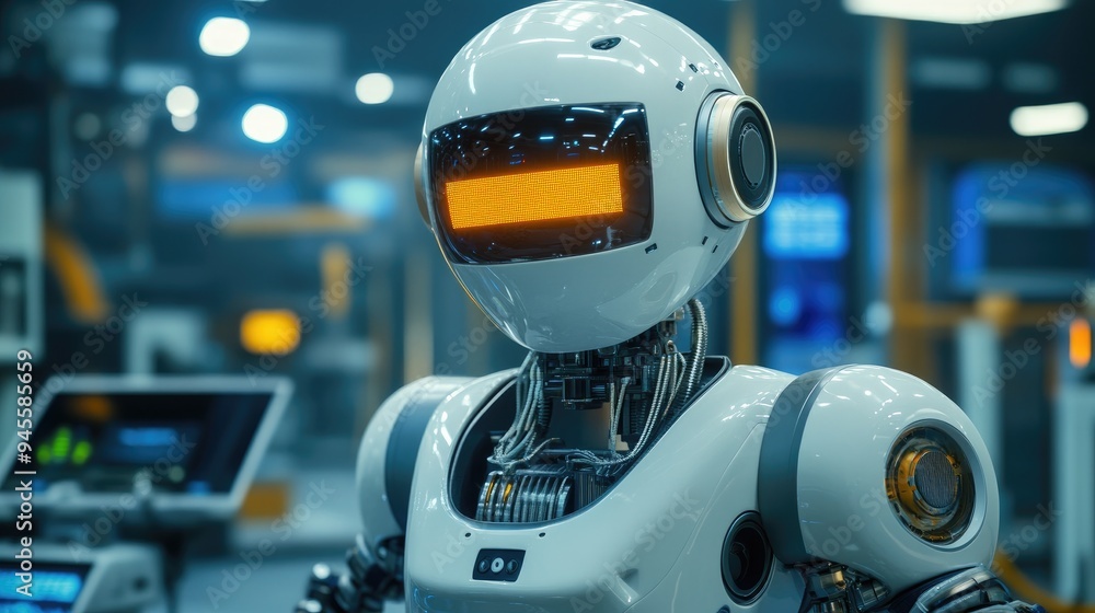 Poster robot performing a task in a smart factory, showcasing industrial automation