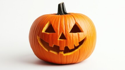 Halloween pumpkin with an eerie smile, isolated on a crisp white background.