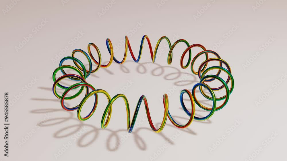Poster multicolored spiral figure rotates on a light background. 3d render looped animation