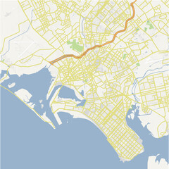 Obraz premium Road map of Karachi in Pakistan. Contains layered vector with roads water, parks, etc.