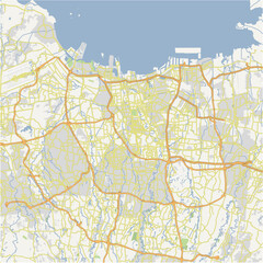 Road map of Jakarta in Indonesia. Contains layered vector with roads water, parks, etc.