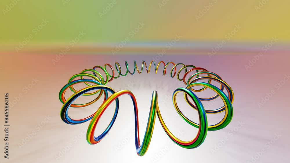 Poster multicolored spiral figure rotates on a light background. 3d render looped animation