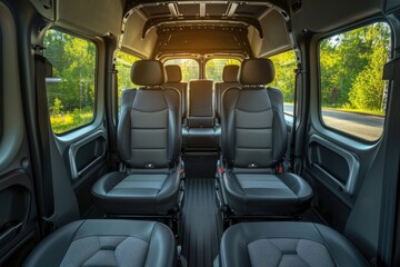 Inside view of a van with four seats, perfect for transportation or storage