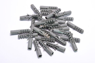 Plastic expansion anchors on white background