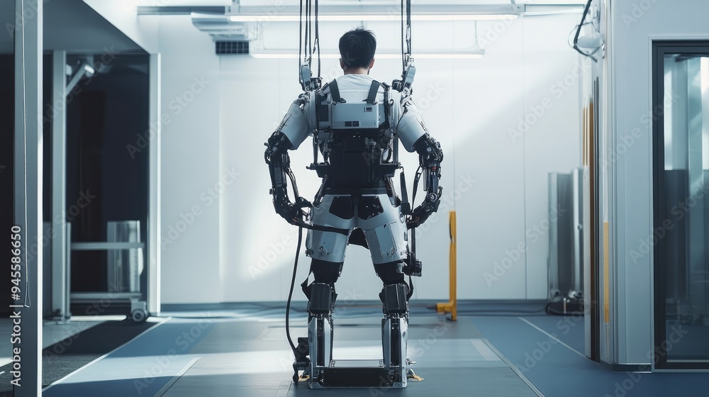 Aufkleber robotic exoskeleton assisting a person in lifting heavy objects with ease
