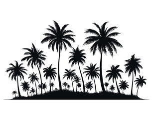 Palm tree silhouettes on white background, black and white vector illustration, tropical poster