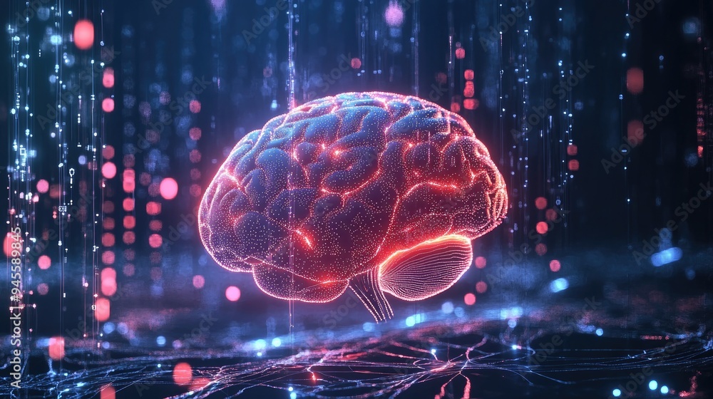 Aufkleber artificial intelligence (ai) concept with a glowing brain and data streams