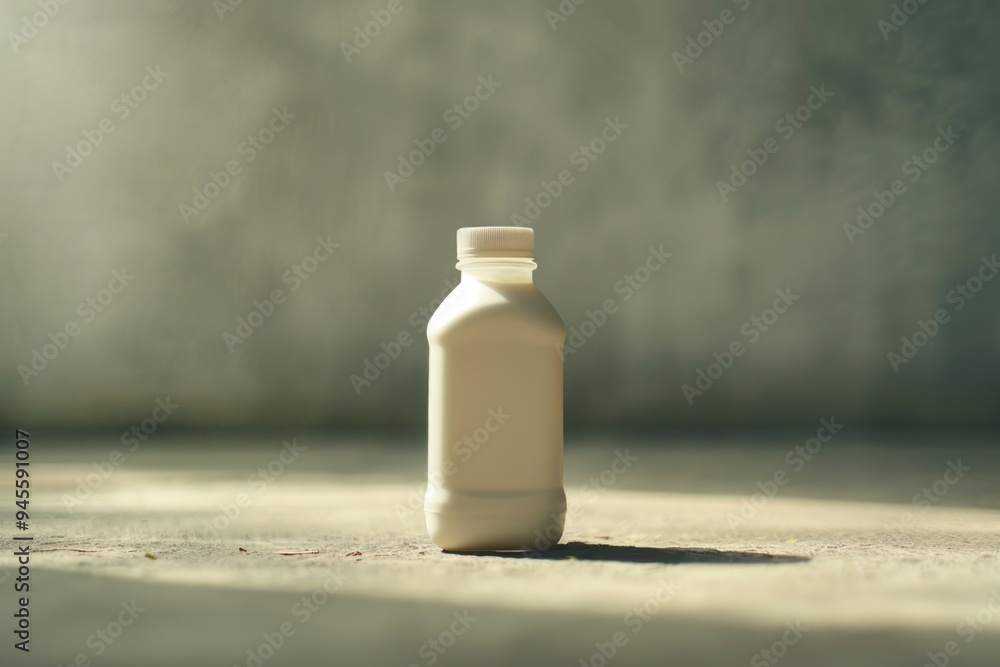 Aufkleber a single milk bottle sits on the ground in a straightforward and simple image