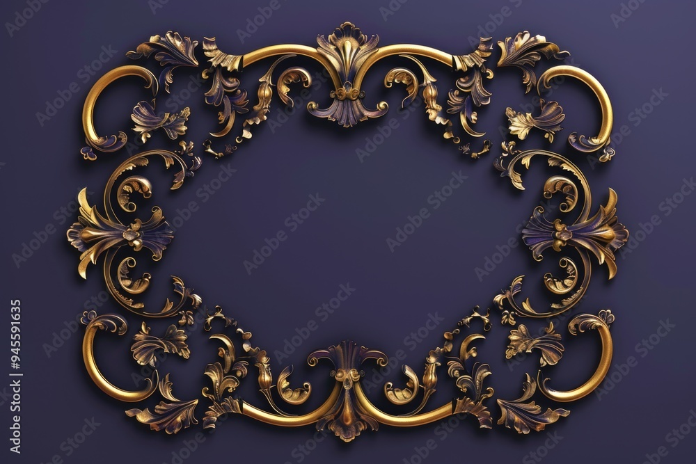Poster a decorative frame with intricate design details set against a rich purple backdrop