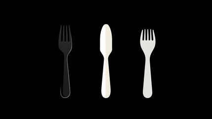 logo of cutlery, spoon fork knife in the shape, flat design, bkack and white illustration