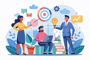 Strategic planning, plan to overcome difficulty or obstacle to reach goal or target, team brainstorm or competitor analysis, business success concept, business team planning for success tactic chart.

