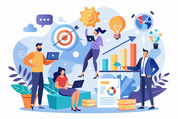 Strategic planning, plan to overcome difficulty or obstacle to reach goal or target, team brainstorm or competitor analysis, business success concept, business team planning for success tactic chart.
