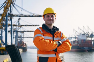 Male Engineer Overlooking Harbor Operations