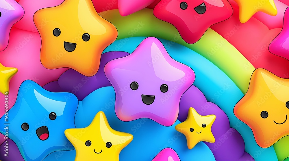 Aufkleber a colorful image of many smiling stars. the stars are in various colors and sizes, and they are all 