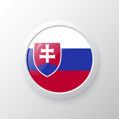 Obraz premium 3D Button with Slovakia flag. as round glossy icon on background isolated. Vector illustration eps 10. 