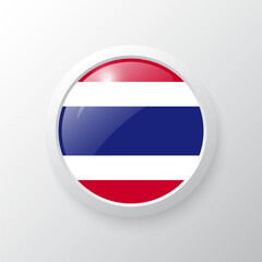3D Button with Thailand flag. as round glossy icon on background isolated. Vector illustration eps 10.	
