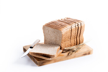 Healthy wholemeal bread slices isolated on white background