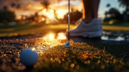 Photo-realistic golf training session, coach advising a golfer on technique, intricate details, realistic surroundings, vibrant colors