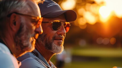Photo-realistic golf training session, coach advising a golfer on technique, intricate details, realistic surroundings, vibrant colors